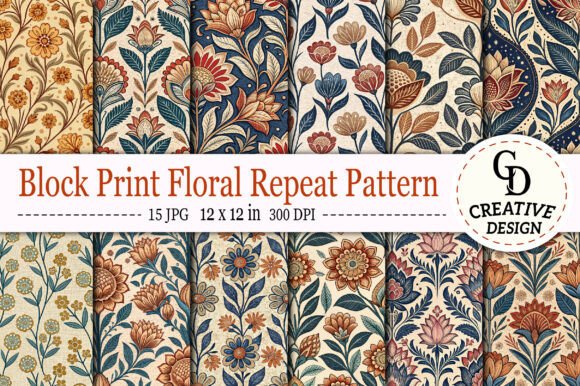 Download Block Print Floral Repeat Pattern - Pattern Collection