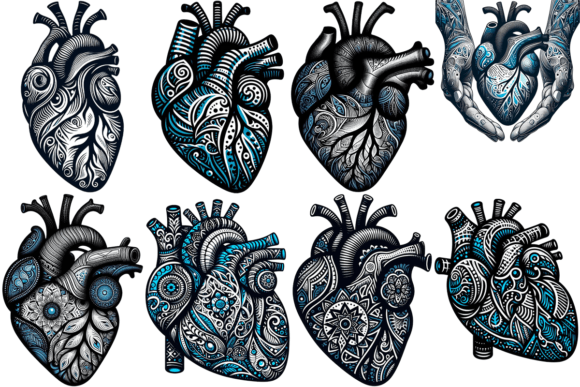 Download 8 Human Heart Intricate Patterns Bundle - Pattern Collection