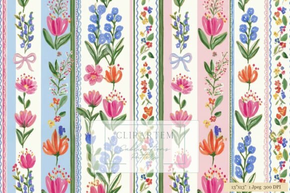 Download Floral Stripe Watercolor Pattern Design - Pattern Collection
