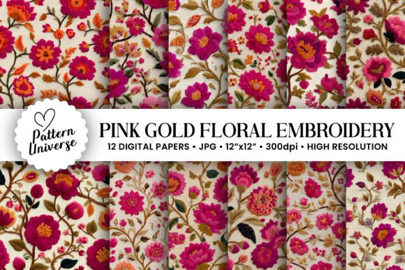 Download Pink Gold Floral Embroidery Pattern - Pattern Collection